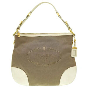 Prada logo jacquard One Shoulder Hobo bag hobo canvas leather brown